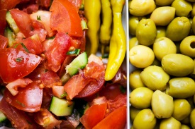 tomatoes, chilies and olives